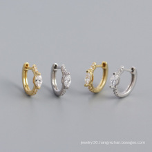 2021 NEW 925 Sterling Silver Jewellery minimalist small shiny marquise shape with cz gold vermeil hoop earrings for women